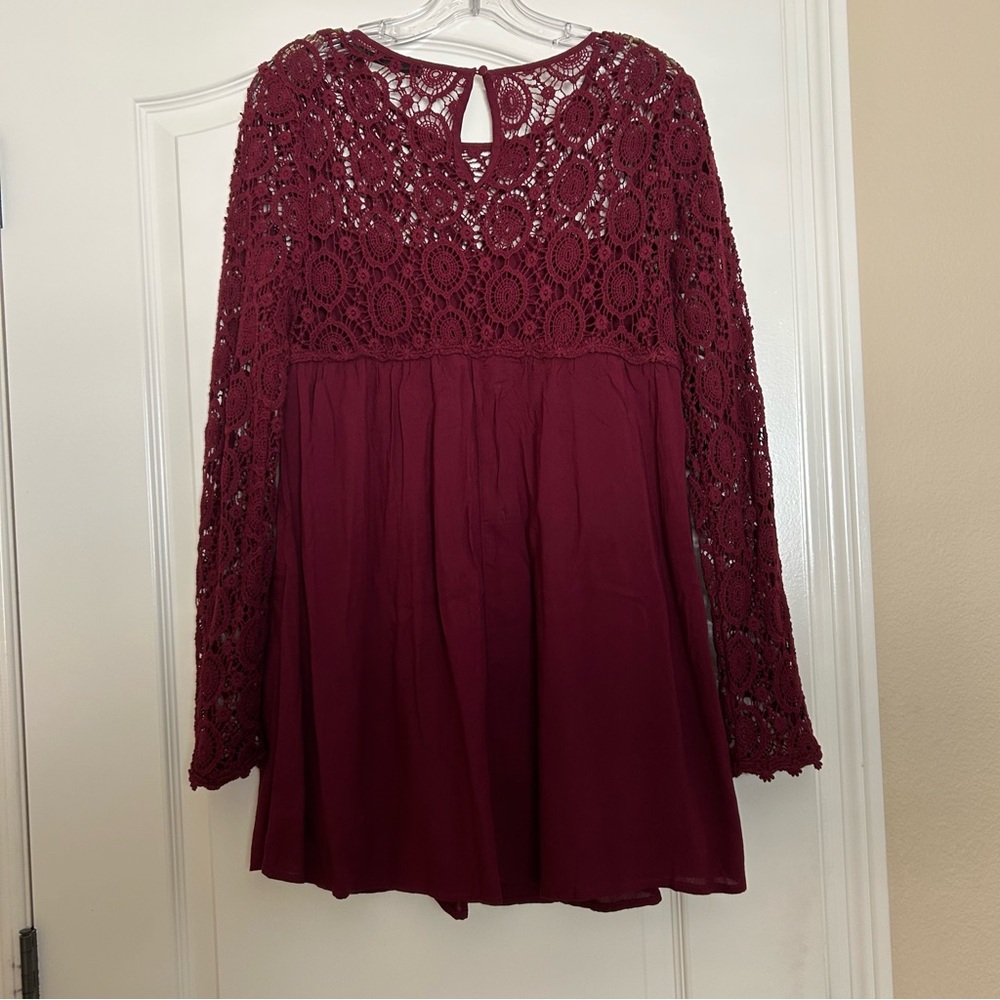 Burgundy Lace Long Sleeve Dress
